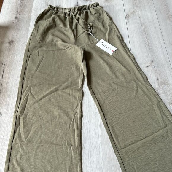 Kiczoy women’s high waist wide leg pants, draw string tie, size XS Green NWT - Picture 6 of 6